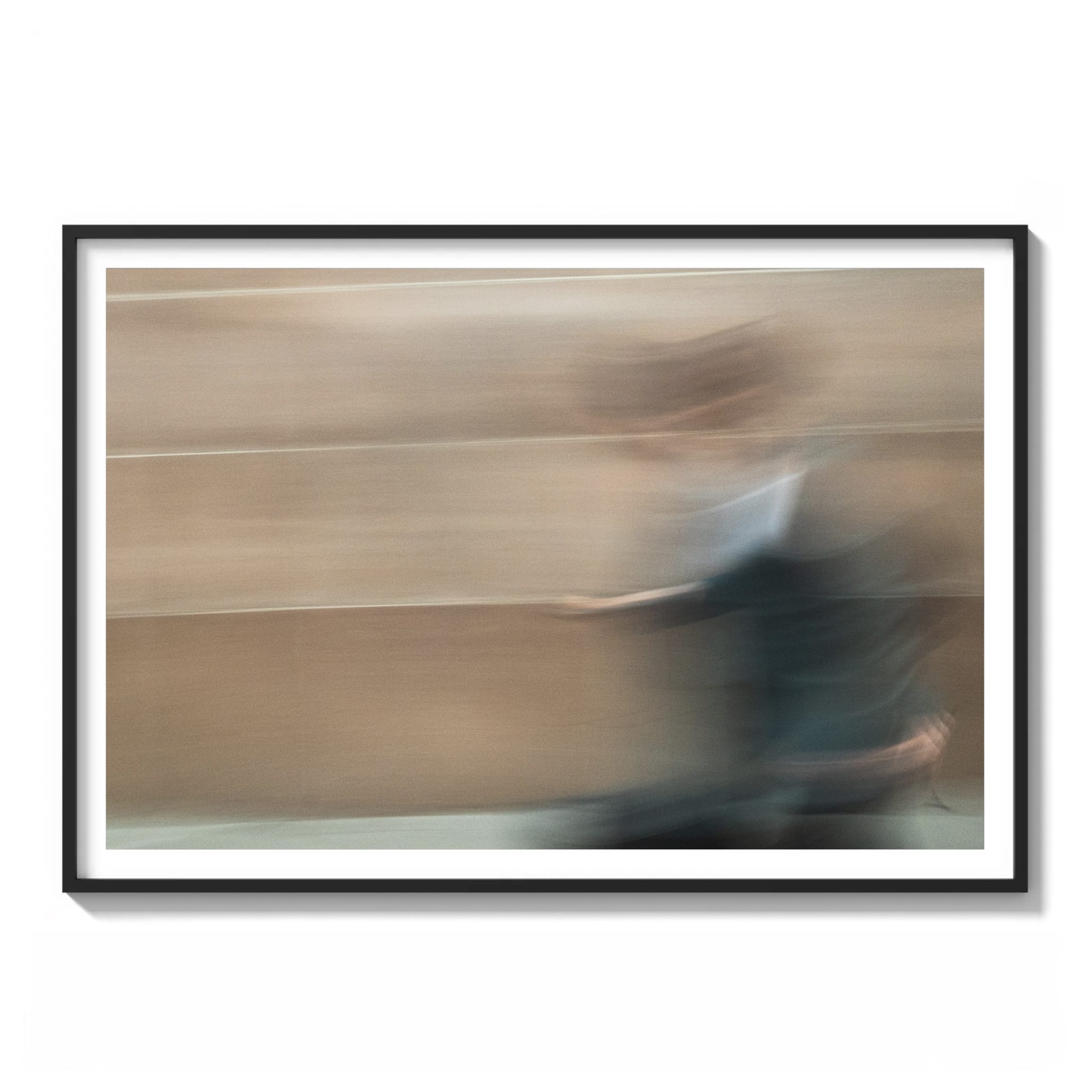 Framed abstract color photograph of a blurred figure in motion against a warm-toned wall in the Sydney CBD.
